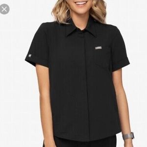 Figs Navy Pilar Hidden Button Scrub top